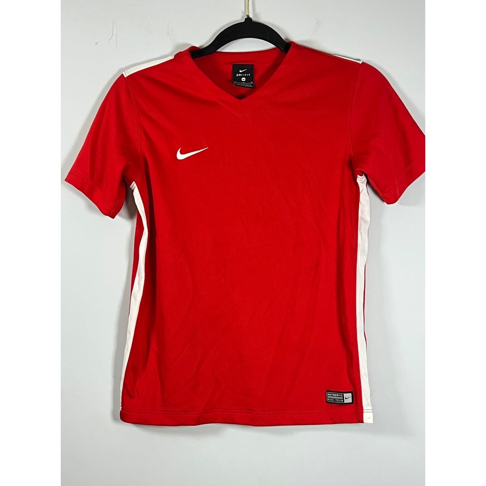 Nike Kids Red White Sporty Lightweight DRI-FIT Short Sleeve Shirt Unisex Medium‎